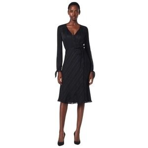 Isaac Mizhari IMNYC Black on Black Stripe Long Sleeve Wrap Dress‎